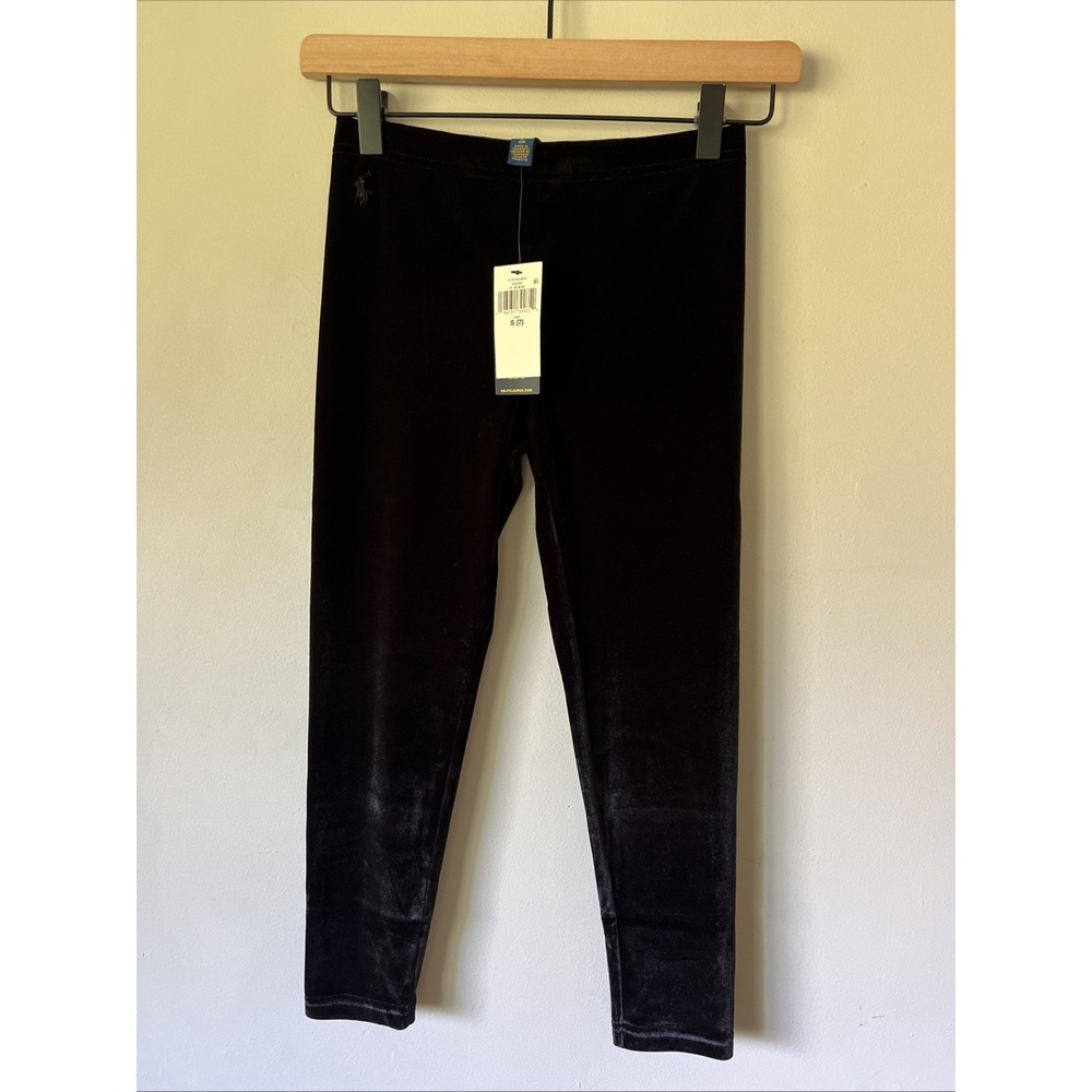 Polo Ralph Lauren Big Girls Stretch Velvet Legging Black Size S(7) NWT
